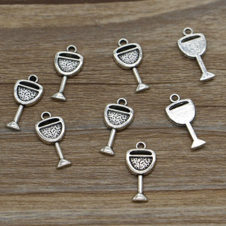 50pcs Wine Glass Cup Charms Drink Charm Antique Silver Tone Etsy