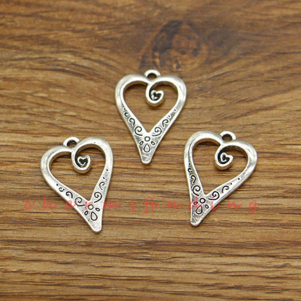 20pcs Heart Charm Valentines Wedding Charms Antique Silver Tone 17x25mm cf3463