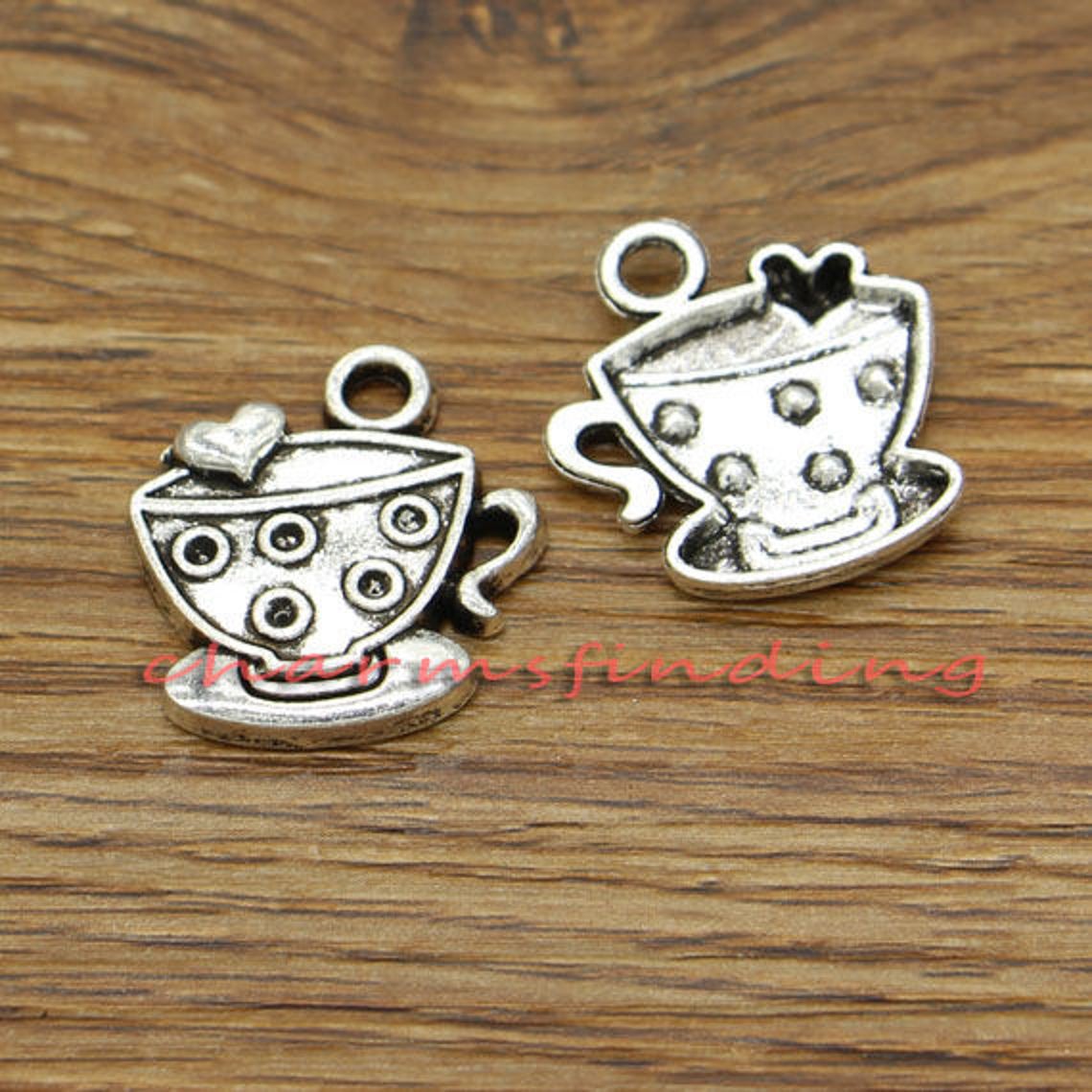 15pcs Tea Charms Cup and Saucer Charms Antique Silver Tone Etsy