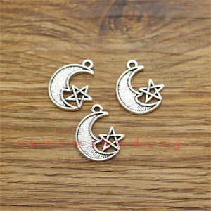 50pcs Moon and Star Charms Celestial Charms Antique Silver Tone 16x20mm cf3621