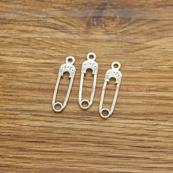 30pcs Safety Pin Charms Diaper Pin Baby Charm Jewelry Making Craft Antique  Silver Tone 8x30mm Cf4123 