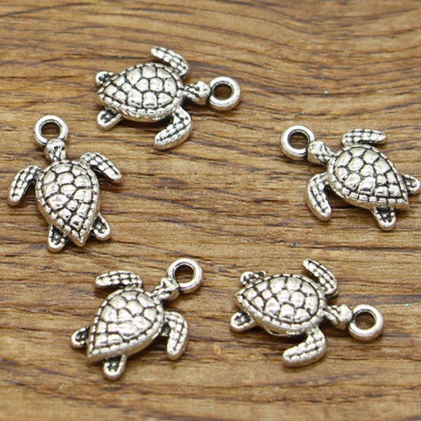 50pcs Turtle Charms Tortoise Charms Animal Charms Antique Silver Tone 17x12mm cf2310