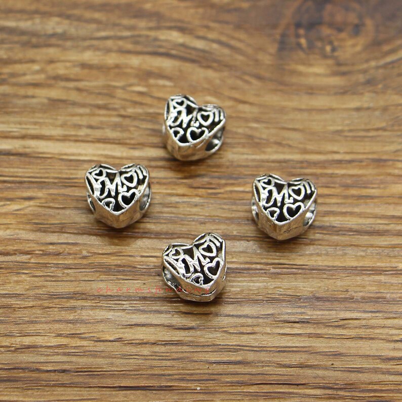 20pcs Silver Metal Heart Beads Large Hole European Bead Etsy
