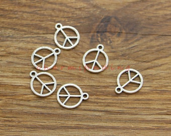 60pcs Peace Sign Charms Pendants Peace Symbol 2 Sided Bulk Charms Antique Silver Tone 12x14mm cf4550
