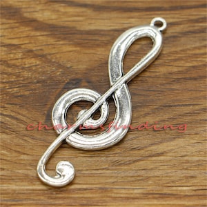 5pcs Large Treble Clef Pendant Charms 2 Sided Singing Charms Antique Silver Tone 62x22mm cf1063