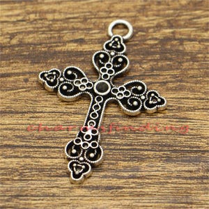 15pcs Cross Pendants Charms Religious Charms Antique Silver Tone 35x50mm cf2496