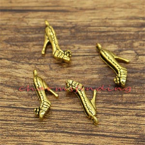 30pcs High Heel Shoe Charms 3D Charms Antique Gold Tone 21x10mm cf2923-1