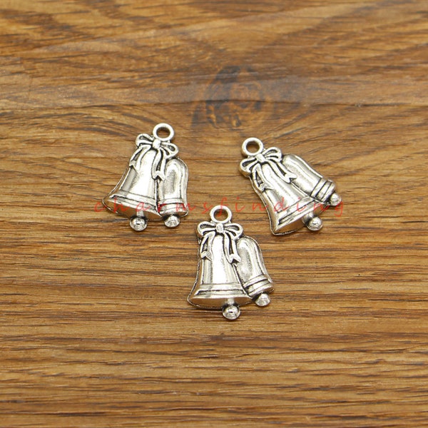 20pcs Jingle Bell Charms Christmas Bell Charms Antique Silver Tone 17x24mm cf4866