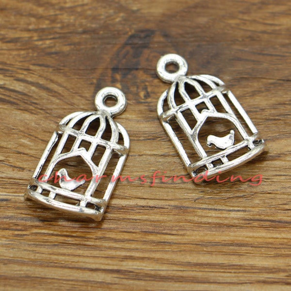 20pcs Birdcage Charm Pendant Antique Silver Tone Charms 27x14mm cf2352