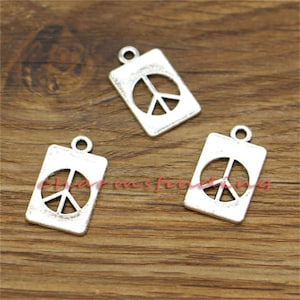 50pcs Peace Charms 2 Sided Peace Sign Charms Antique Silver Tone 11x19mm cf0823