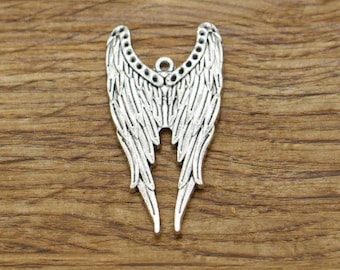 10pcs Large Wings Charms Angel Wing Antique Silver Tone 24x39mm cf0599