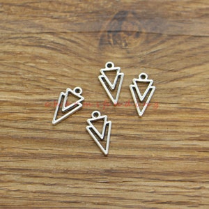 50pcs Small Double Triangle Earring Drops Bulk Charm Antique Silver Tone 9x16mm cf4593