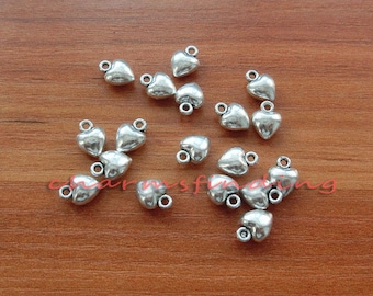 50pcs Mini Heart Charms 3D Charms Antique Silver Tone 9x7mm cf0289