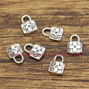 50pcs Flower Lock Charms Lock and Key Charms Antique Silver Tone 11x8mm cf2287