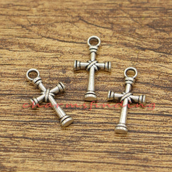 30pcs Cross Charms Religious Crucifix Charms Antique Silver Tone 11x20mm cf1361