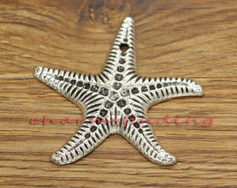 5pcs Large Starfish Charms Beach Sea Charms Antique Silver Tone 53x52mm cf3349