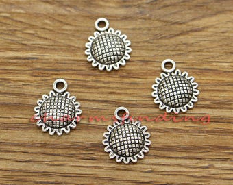 50pcs Sunflower Charms Floral Flower Charm Antique Silver Tone 13x16mm cf3394