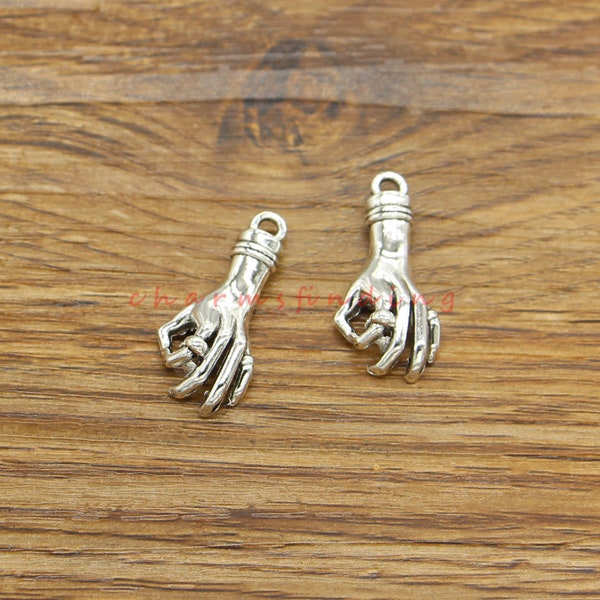 15 OK Okay Gesture Charms Hand Sign Charms Pendants Antique Silver Tone 12x25mm cf4458