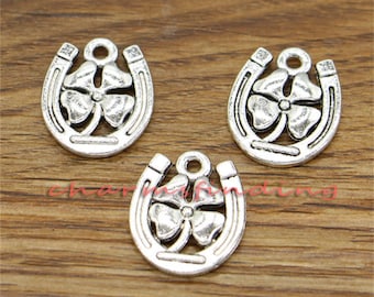 20pcs Clover Charm Good Luck 4 Leaf Clover Charm Antique Silver Tone 15x18mm cf2795