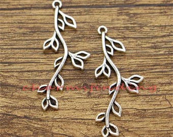 20pcs Leaf Charm Link Twig Branch Charm Antique Silver Tone 17x43mm cf2088