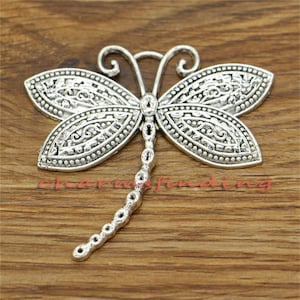 2pcs Huge Dragonfly Pendants Charms Insect Antique Silver Tone 62x62mm cf2571