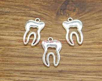 20 Stück Zahn Charms Dental Doppelseitig Charm Antik Silber Ton 15x24mm cf4225