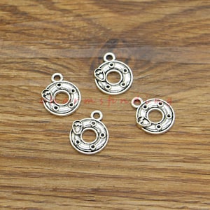 40pcs Doughnut Charms Breakfast Food Charm Antique Silver Tone 14x17mm cf4195