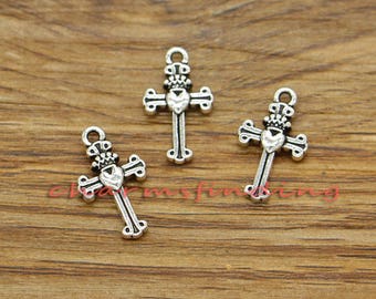 50pcs Cross Charms Religious Charms Antique Silver Tone 10x17mm cf3380