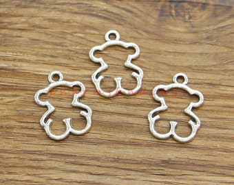 40pcs Bear Charms Animal Hollow Style Bear Charms Key Ring Charms Antique Silver Tone 15x21mm cf4610