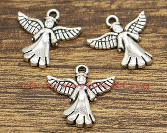 20 piezas de dijes de ángel en tono plateado antiguo, 20 x 20 mm, cf0895