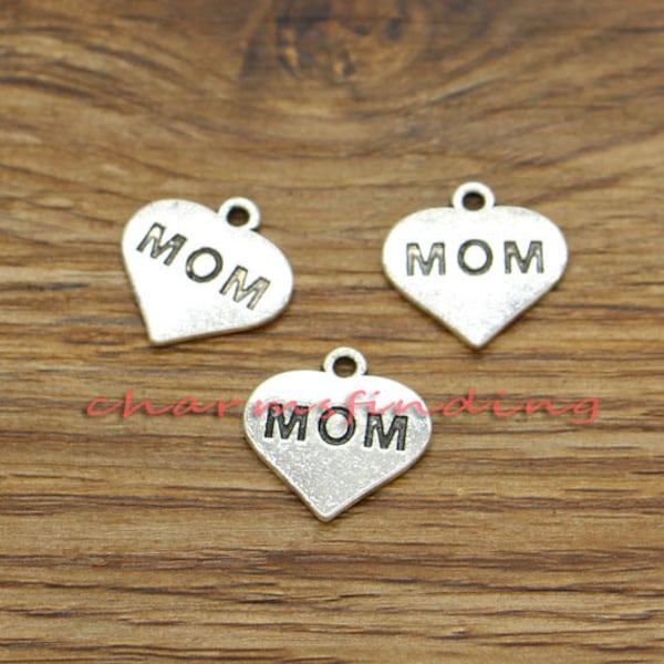 20pcs Mom Charm Mother Family Word Charms Antique Silver Tone 16x16mm cf3242