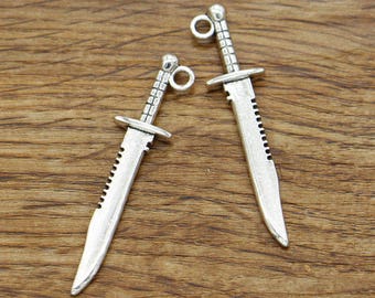 20pcs Knife Charms Antique Silver Tone 43x10mm cf2058