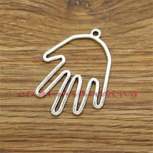 12pcs Large Hand Pendant Charms Antique Silver Tone 31x43mm cf3344