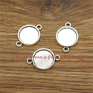 20pcs Round Pendant Trays Connector Charms Bezel Settings Antique Silver One Side 17x24mm holds 13x13mm approx cabochon cf3239-1