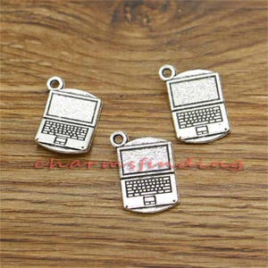 15pcs Laptop Computer Charm Antique Silver Tone 14x21mm cf3208