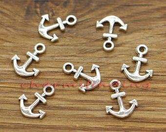 100pcs Anchor Charms Nautical Charms Small Size Antique Silver Tone 11x14mm cf2881