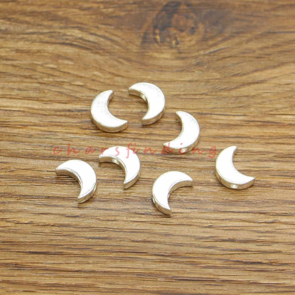 50pcs Moon Beads Spacers Crescent Moon Double Side Beads Antique Silver Tone 8x11x3mm 1mm trou cf4216