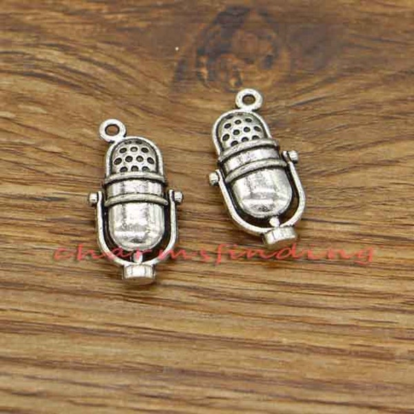 15pcs Retro Microphone Charms 3D Antique Silver Tone 25x15mm cf0087