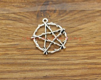15pcs Large Star Charms Pendants Double Sided for Necklace Pendants Antique Silver Tone 25x28mm cf4928