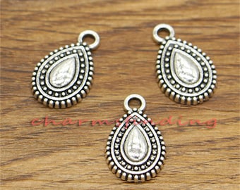50pcs Teardrop Charms Metal Charms Earring Drops Antique Silver Tone 10x17mm cf2799