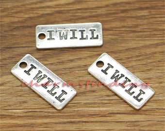 20 peças I Will Charms Palavra Motivação Charme Tom Prata Antigo 24 x 10 mm CF2855