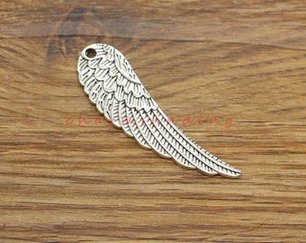6pcs Large Angel Wings Charms Pendants Wings Charm Antique Silver Tone 14x51mm cf4421