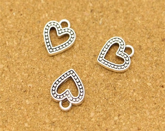 40pcs Heart Charm Valentine Charm Double Sided Charms Antique Silver Tone 12x14mm cf0903