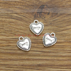 30pcs Love Heart Charm Valentine Word Wedding Charms Antique Silver Tone 13x16mm cf4636