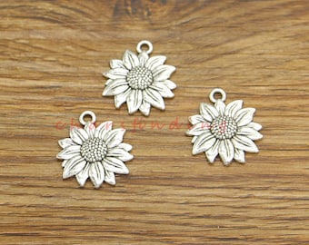 20pcs Flower Charms Sunflower Charms Antique Silver Tone 19x21mm cf4229