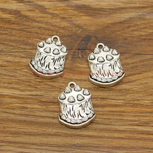 15pcs Happy Birthday Charms Happy Birthday Cake Charm Antique Silver Tone 19x25mm cf4957