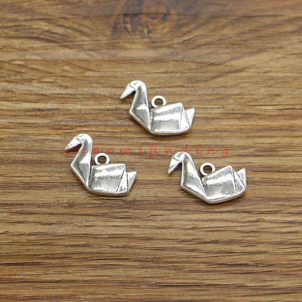 20pcs Charm 3D Origami Bird Papar Crane Charms Antique Silver Tone 18x11mm cf4389