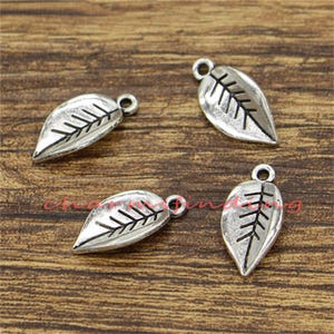 50pcs Leaf Charms Tree Leaves Charm Antique Silver Tone 19x9mm cf0078
