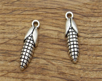 20pcs Corn Cob Charm Food Charms Antique Silver Tone 8x24mm cf2040