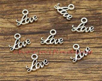 100pcs Love Charms Word Charms Antique Silver Tone 13x10mm CF2924